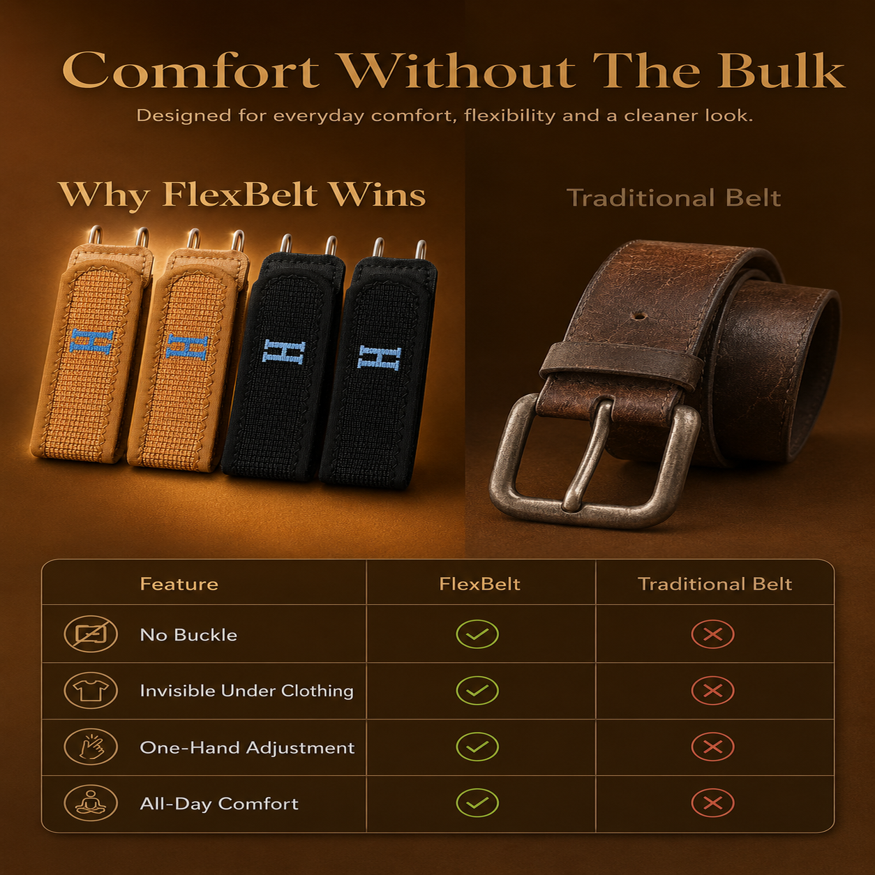 FlexBelt® — The Invisible No-Buckle Belt